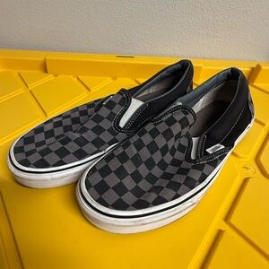 Vans Men's Black and Gray Checkered Slip-On Sneakers